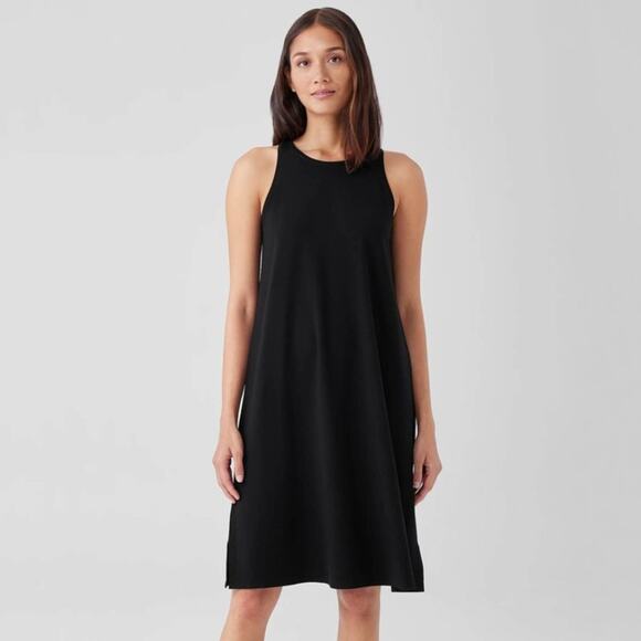 EILEEN FISHER Stretch Jersey Knit Crew Neck Tank Dress Black {A7} - Picture 1 of 3